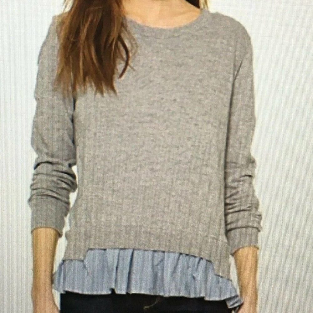 Pristine Shopbop Clu gray sweatshirt with blue ruffle bottom